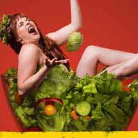 Women Laughing Alone With Salad